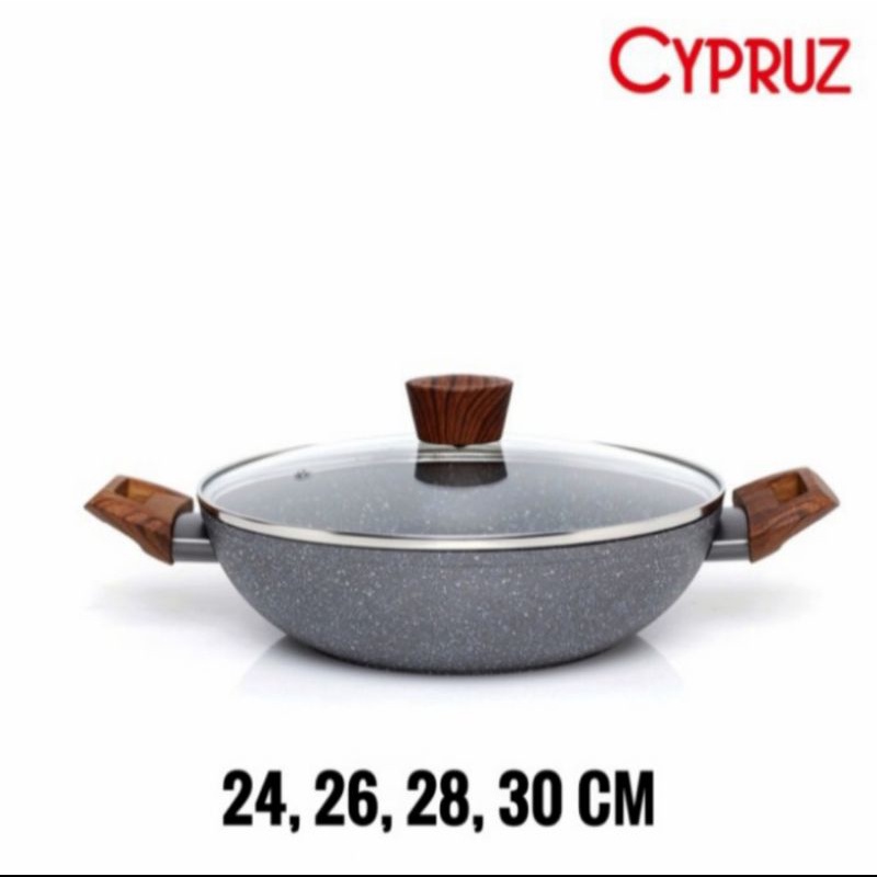 cypruz wok kuali wajan penggorengan+lid marble induksi wajan penggorengan anti lengket + tutup kaca