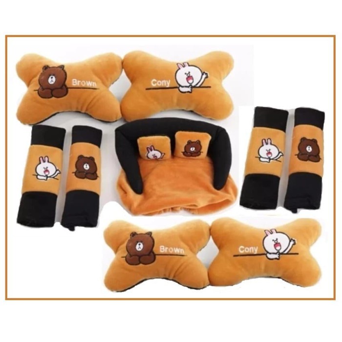 Bantal Jok Mobil Brown &amp; Conny Set 9 PC / Bantal Leher Mobil Brown Conny 9 PC PROMO MURAH