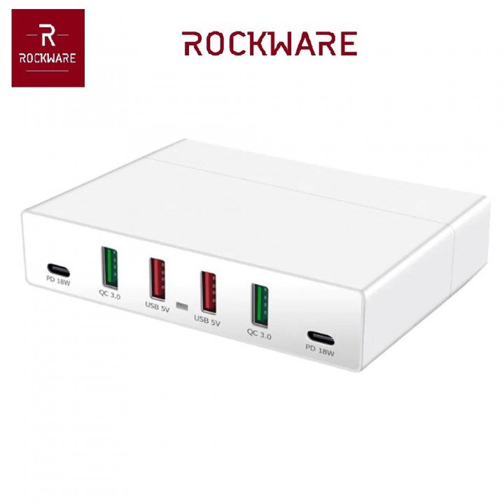 ROCKWARE X5 - 4 USB Port and 2 PD 18W Port Charging Station - 72W