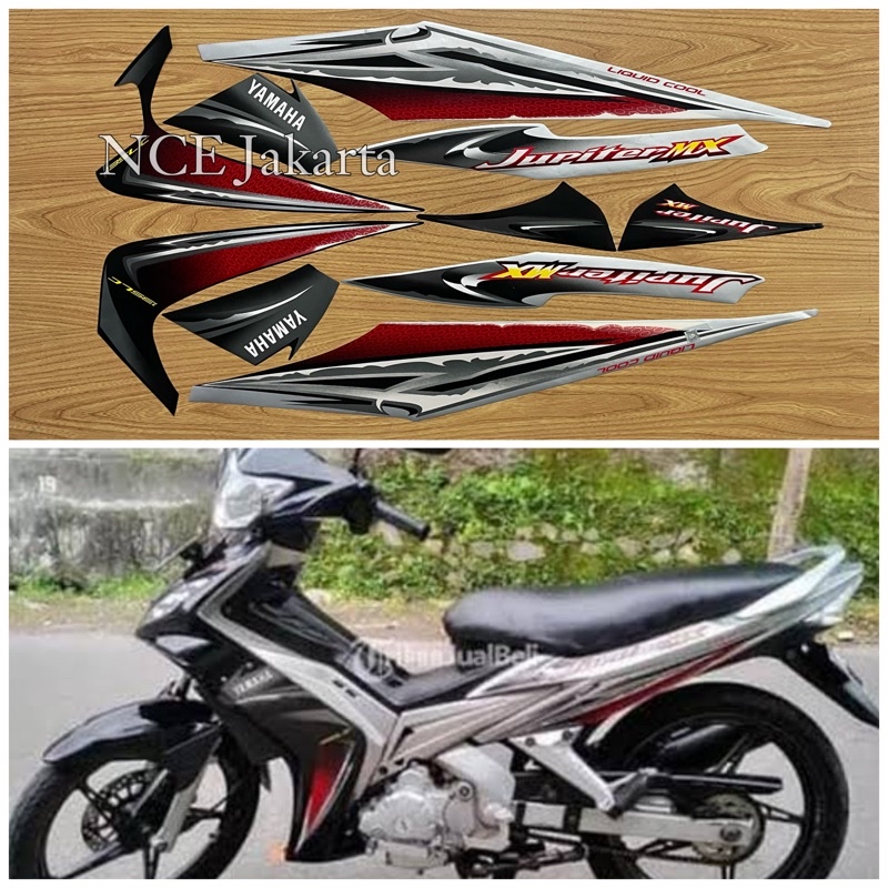 STIKER STRIPING MOTOR JUPITER MX 2007 HITAM SILVER LIS MERAH