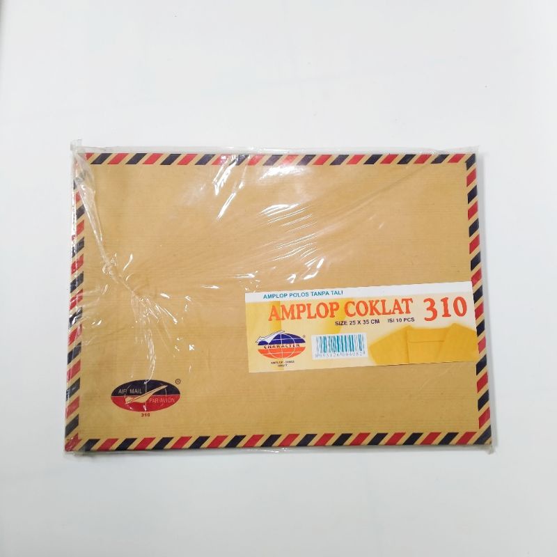 

Amplop samson dinas coklat folio 310 character air mail par-avion tanpa tali isi 10 pcs 25 x 35 cm