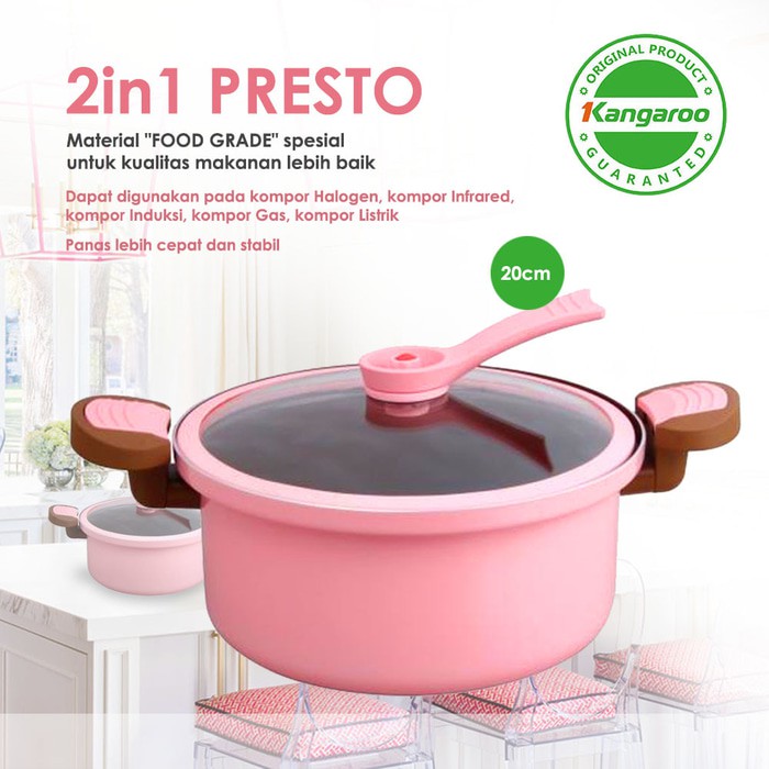 Kangaroo Pressure Cooker KG-165S Presto 20cm Tutup Kaca - Pink