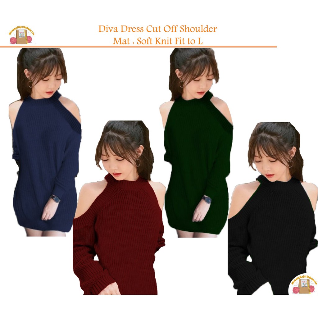 BRI || Diva Dress Wanita Cut Off Shoulder Knit