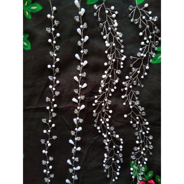 Headpiece hijab/rambut, hiasan mutiara, aksesoris, bandana mutiara putih kombinasi bening