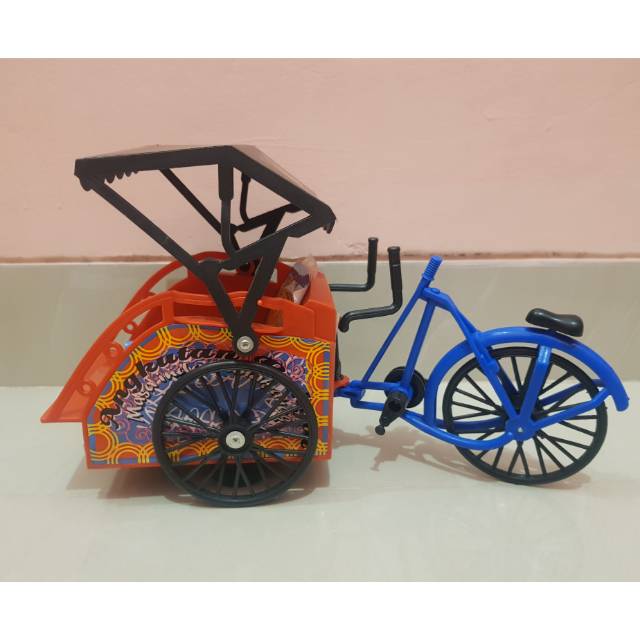 Mainan Miniatur Becak - Mainan Sepeda Becak - Replika Becak Tempo Doeloe