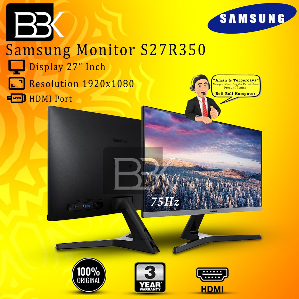 Monitor LED Samsung 27" FHD IPS 75Hz S27R350 HDMI 3YR