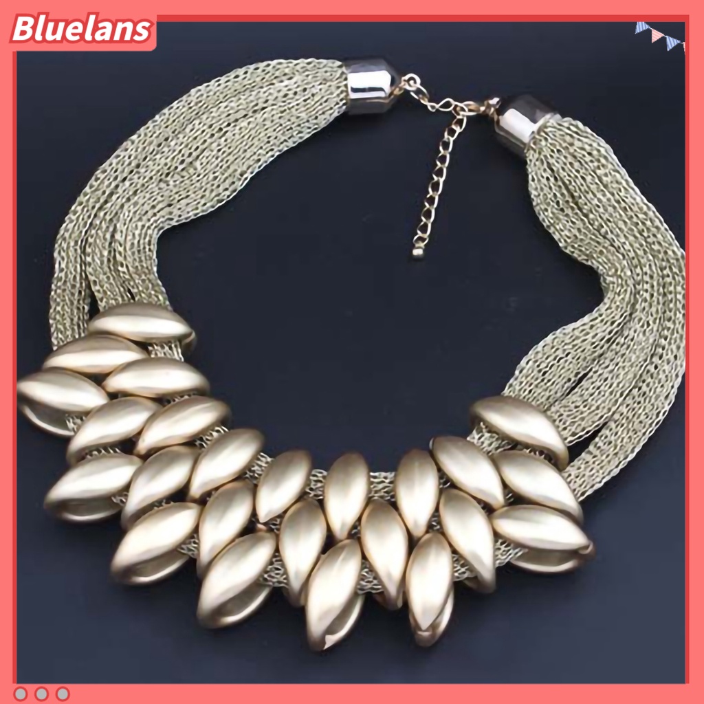 Bluelans Kalung Choker Multilayer Bahan Alloy Dengan Liontin Daun Untuk Pesta