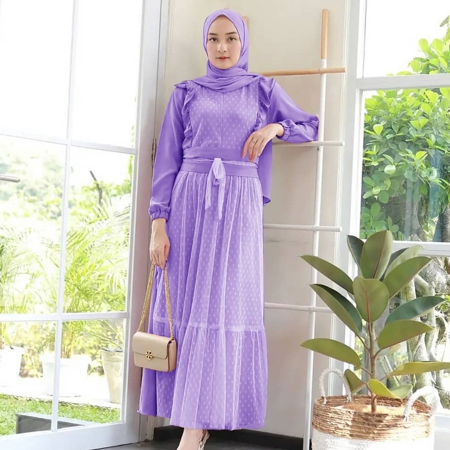 Gamis Dress Terbaru Amor Dress Matt Wollycrepe Mix Tile Dot / Muslim Wanita Terbaru 2021 / Dress Wan