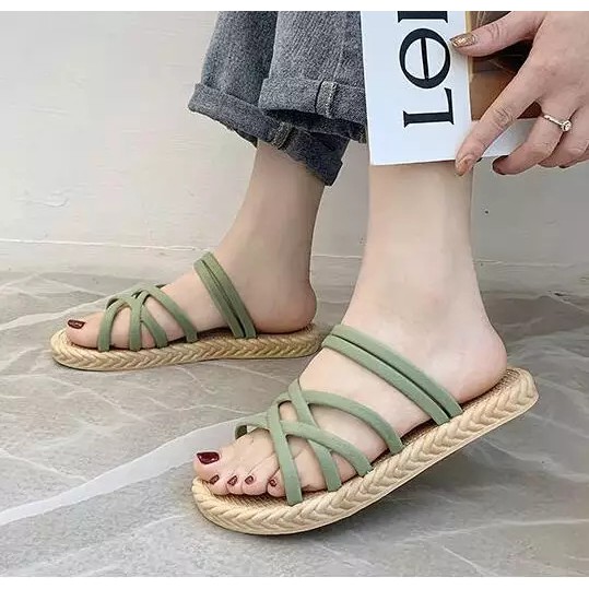 Sandal Wanita Tali Women Sandals Fashion Roman Cross Straps Flat Sandals Import Real Pict Tmall88