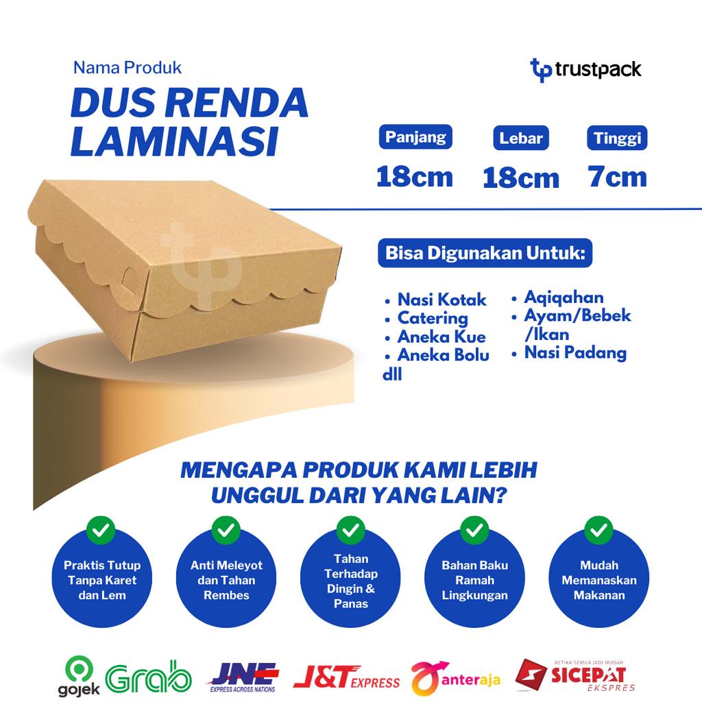 DUS NASI 18x18 LAMINASI KOTAK NASI RENDA KRAFT PAPER COKLAT SUPER TEBAL PREMIUM