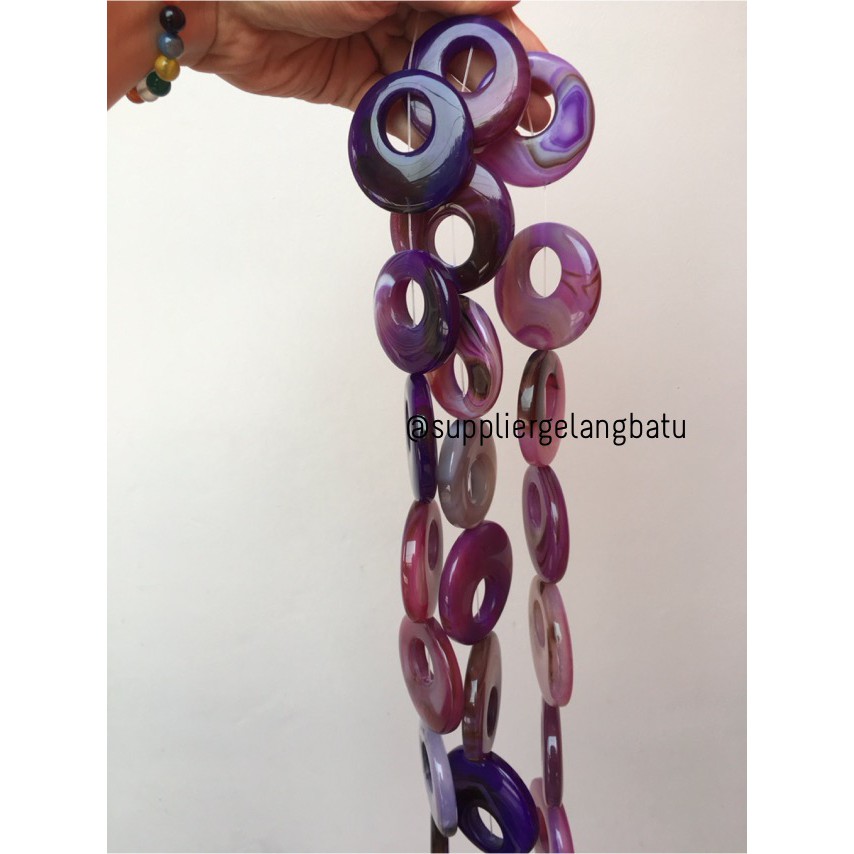 Batu alam cincin donat AGATIS UNGU 6 x 6cm kalung liontin bandul akik beads aksesoris fashion bahan