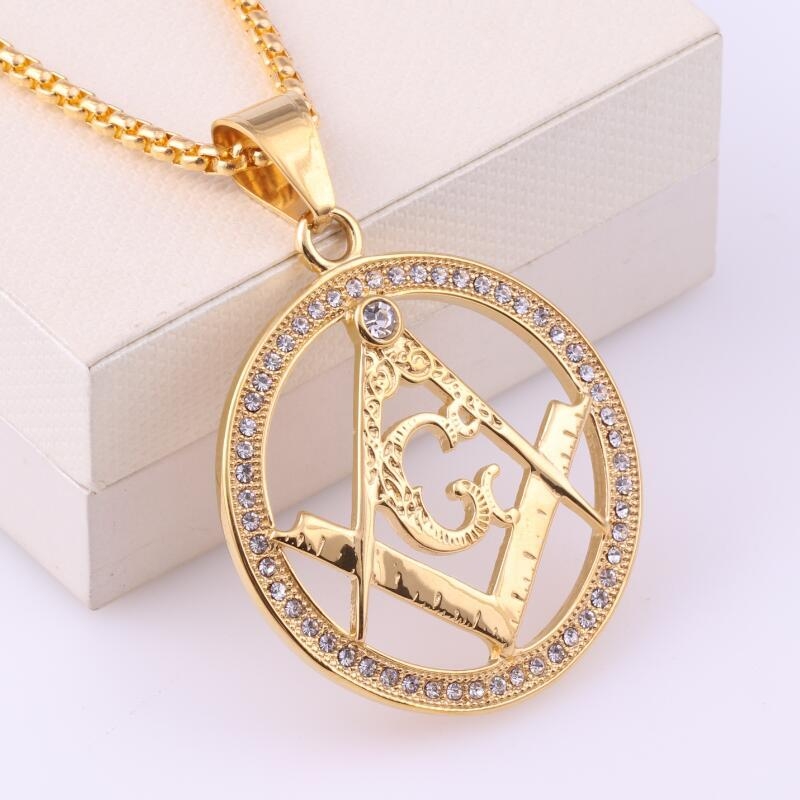 Kalung Liontin Masonic Inlaid Zircon Gaya Hip Hop Untuk Pria