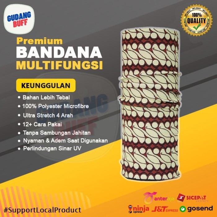 Masker Slayer Baf CK Bandana Balaclava Gunung Motor Multifungsi Serbaguna Motif Batik Solo Krem