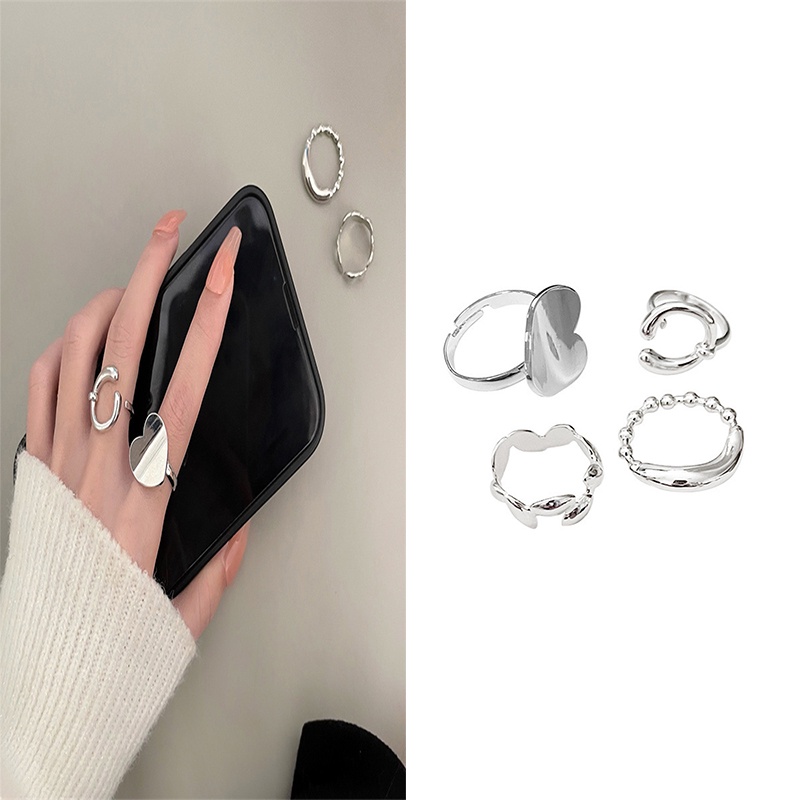 1pc Cincin Jari Telunjuk Model Terbuka Dapat Disesuaikan Warna Silver Gaya Korea Untuk Wanita