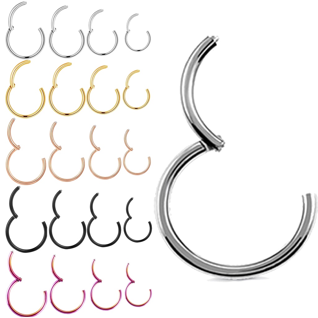 1pc Cincin Tindik Bibir / Hidung Palsu Bahan Titanium Stainless Steel Ukuran 6 / 8 / 10 / 12mm Untuk Wanita