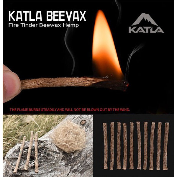 KATLA BEEVAX Fire Tinder Beewax Rope Pemantik Api Tali Rami Wind Proof Bush...