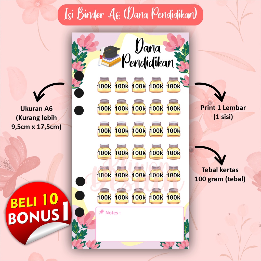isi kertas binder a6 ring 6 tabungan pendidikan