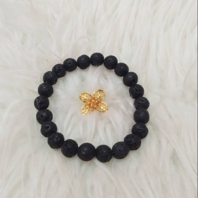 Gelang Manik Batu Alam Lava Hitam 8 mm