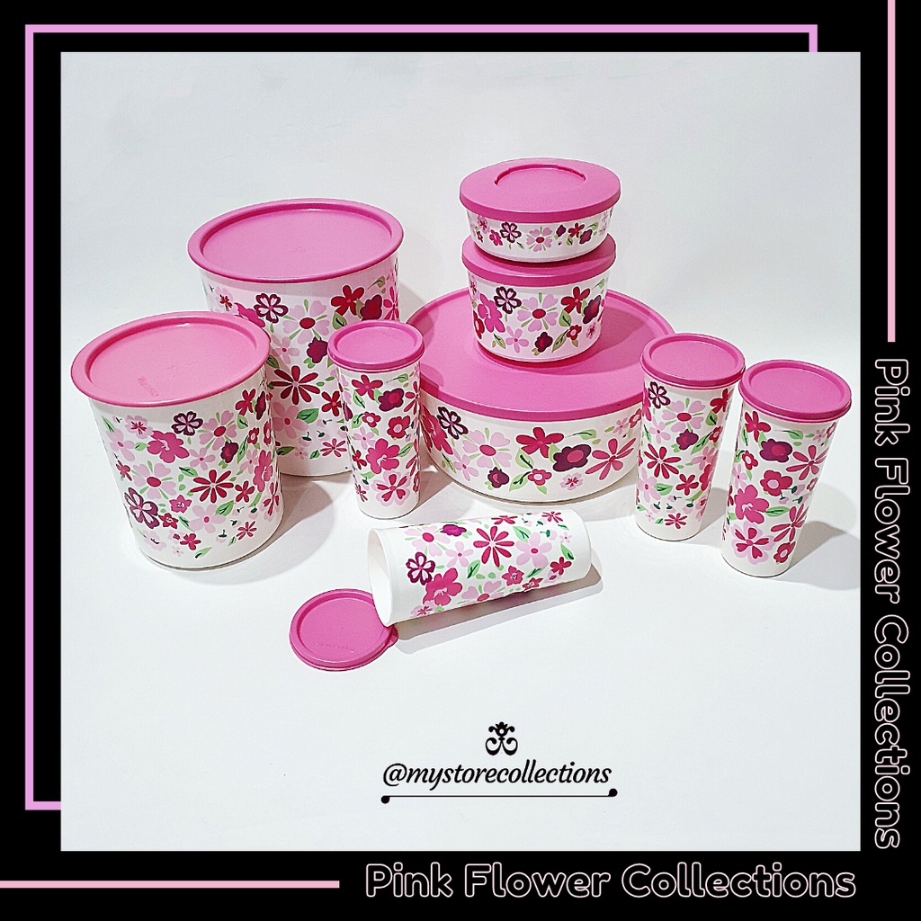 Canister • Bowl • Giant Tumbler Flower Pink ☆ Indo - Import ( Botol Minum , Toples Bunga ) Tupwr