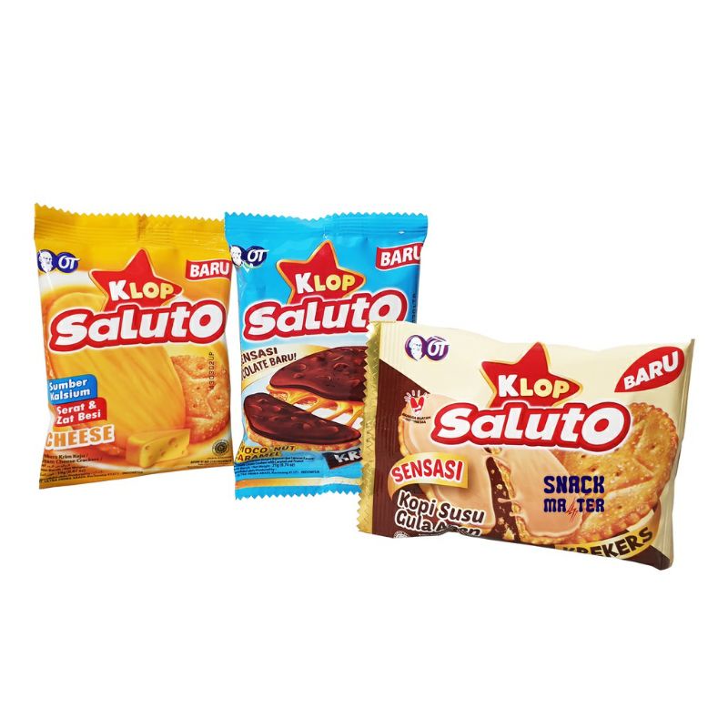 

Biskuit Klop Saluto Renceng - (choco nut caramel, kopi susu gula aren, cheese) Netto 10 bks x 19 gr