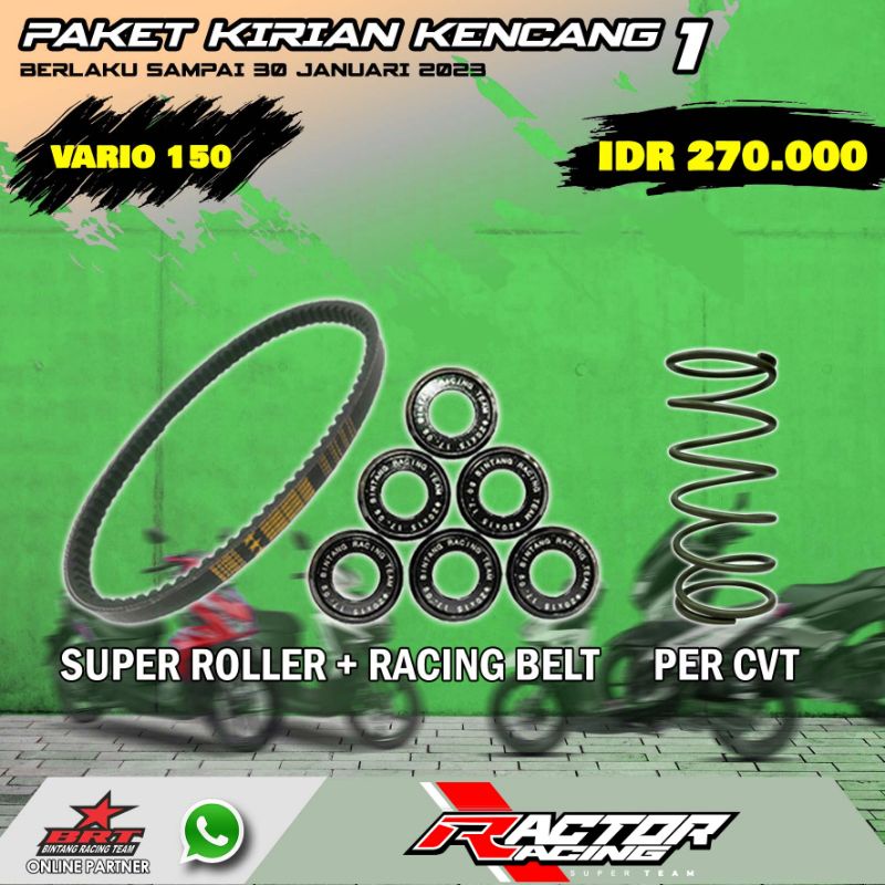 Paket Kirian Kencang BRT V Belt Roller Per CVT Ninja Ball Busi BRT Untuk Vario 125 Vario 150 BRT