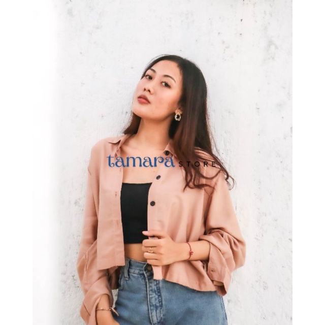 KEMEJA WANITA LENGAN PANJANG CROP OVERSIZE BASIC