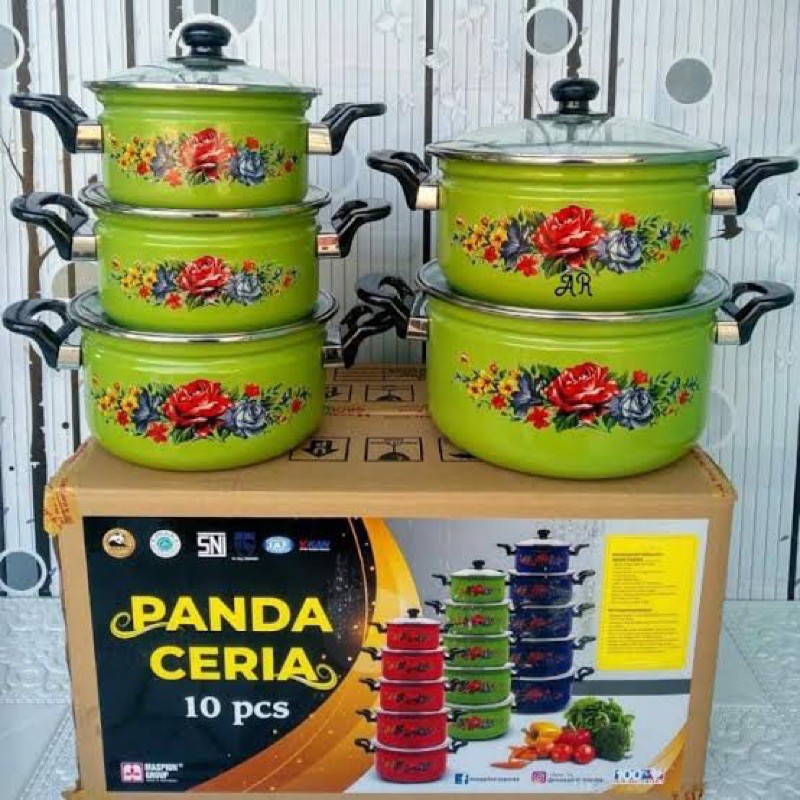 Panci Set enamel Panda Ceria 18-26 cm- panci Maspion panda