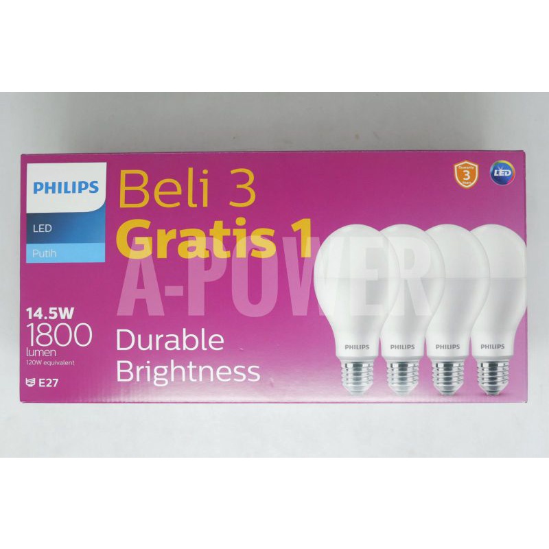 Philips - Lampu LED Bulb/Bohlam Multipack 14.5W (Putih)