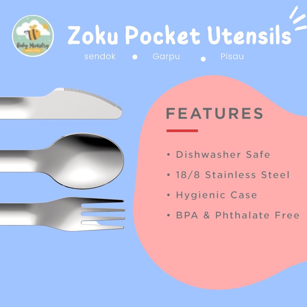 Zoku Pocket Utensils - Alat Makan Anak Sendok, Garpu, Pisau, Alat Makan Anak Berkarakter