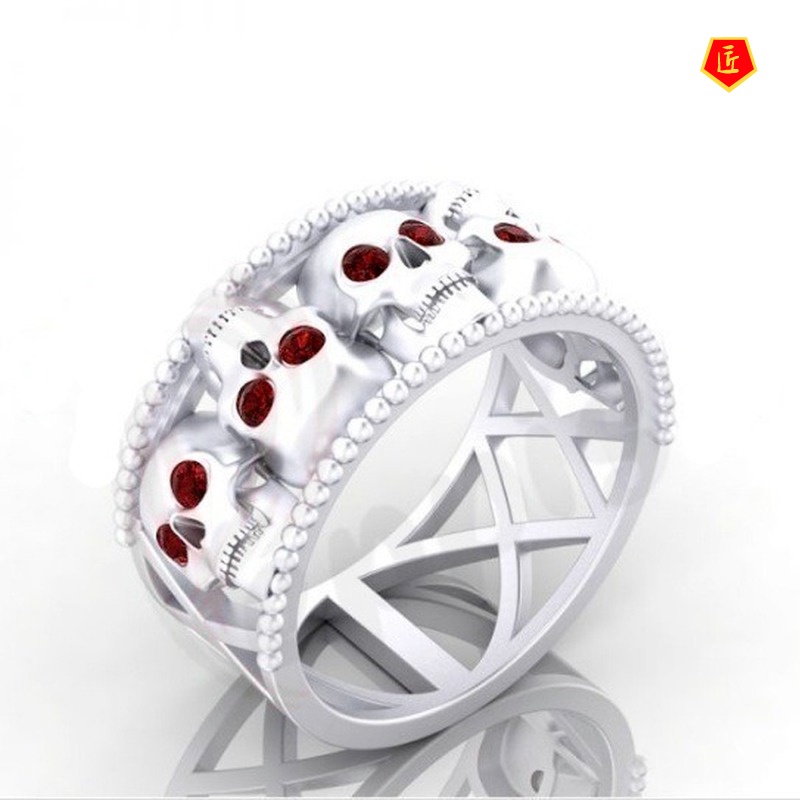 [Ready Stock]Personalized Punk 925 Silver Black Gold Skull Ring