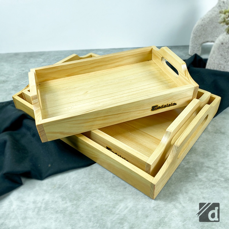 DADALALA (1 Set Isi 3) Tray Kayu / Nampan Kayu Aesthetic Untuk Hantaran dan Montessori, Bahan Kayu Pinus - 2 Varian