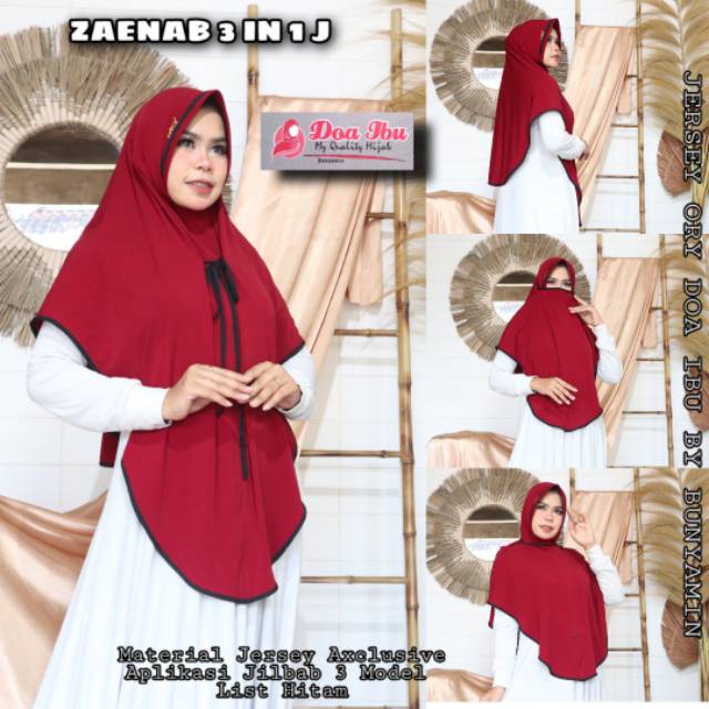 DOA IBU JILBAB ZAENAB 3 IN 1 JUMBO | bergo niqob fatimah