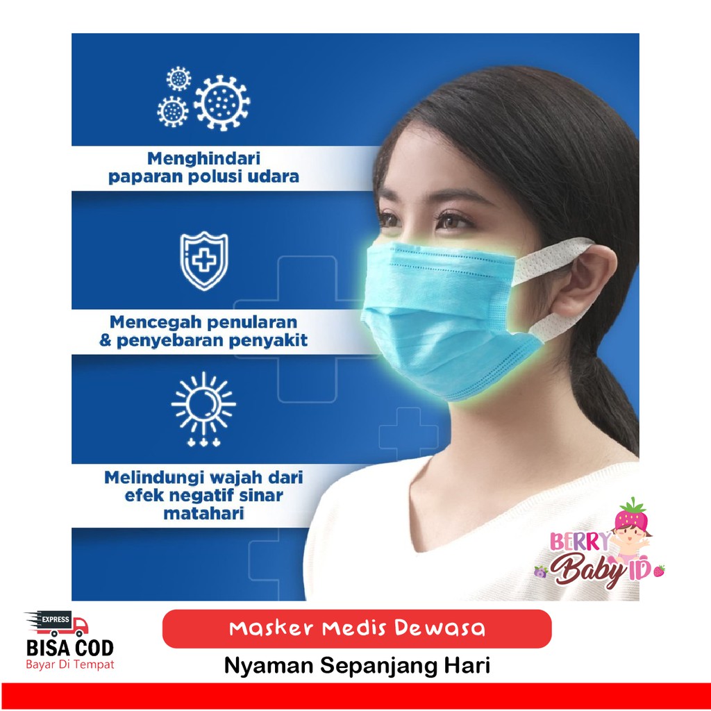 Bagus Surgical Adult Mask 3 Ply Masker Earloop Medis Dewasa 10 Sheet Berry Mart