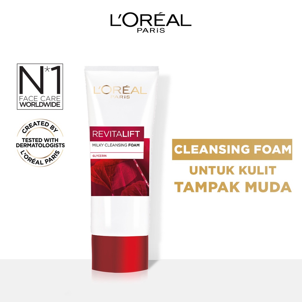 Loreal Paris Revitalift Milky Cleansing Foam Glycerin ANTI AGING/Wrinkle - L'oreal Facial Wash Pencuci Wajah Merah - Sabun Cuci Muka L'oreal Sabun Pembersih Pencuci Wajah Foam Cleanser Pemcuci Face Wash