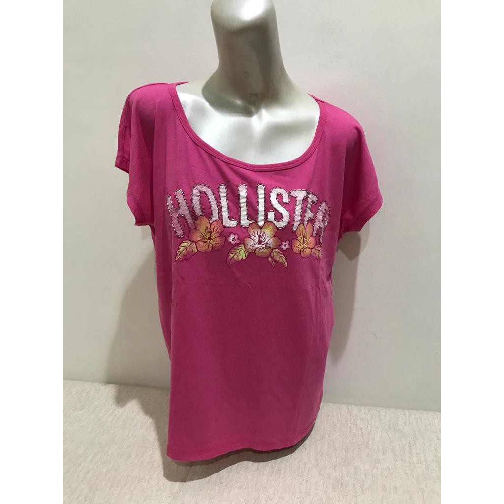 KAOS WANITA HOLLISTER ORIGINAL NEW BAHAN COTTON/POLYESTER WARNA PINK SIZE M