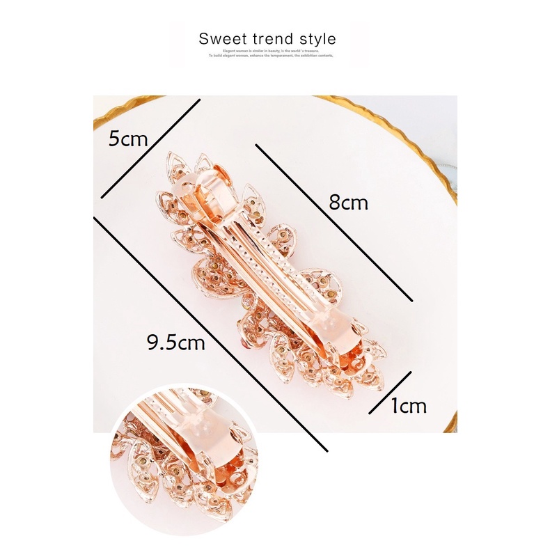 Jepit Rambut Korea Otomatis 9.5cm Jedai Jepitan Besi Alloy Jepit Ponytail PREMIUM Kristal Mutiara Bunga Wanita Dewasa