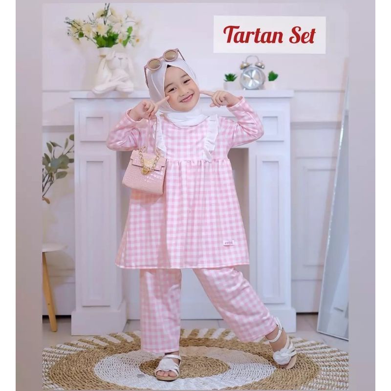 Setelan pakaian TARTAN kotak kotak anak Usia 7 - 12 Thn