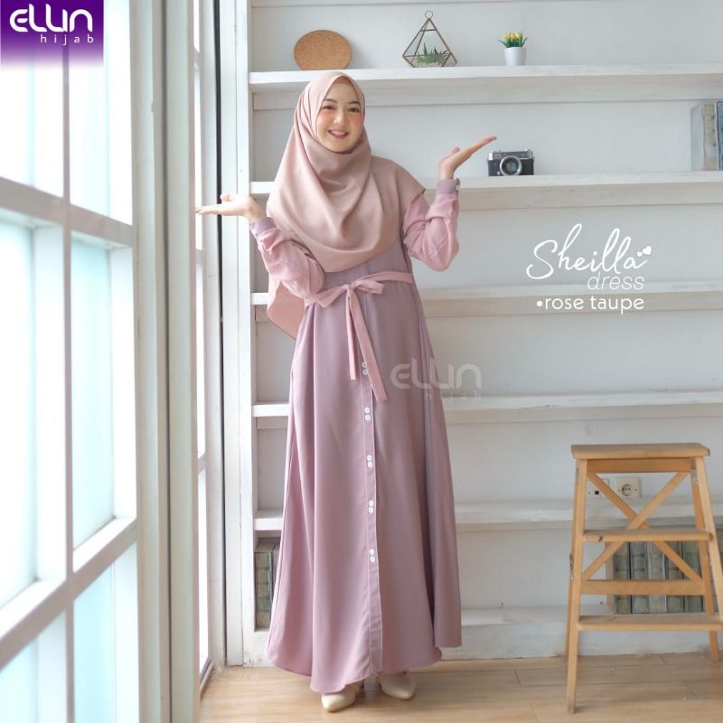 Gamis Lebaran Polos Busui Kancing Wollycrepe Caltri Sheilla Vol 1 Rose taupe M ori by Ellin Hijab