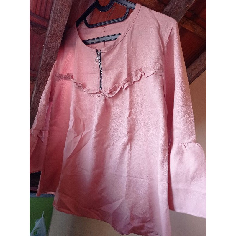 Baju atasan warna cream coklat model blouse wanita jumbo