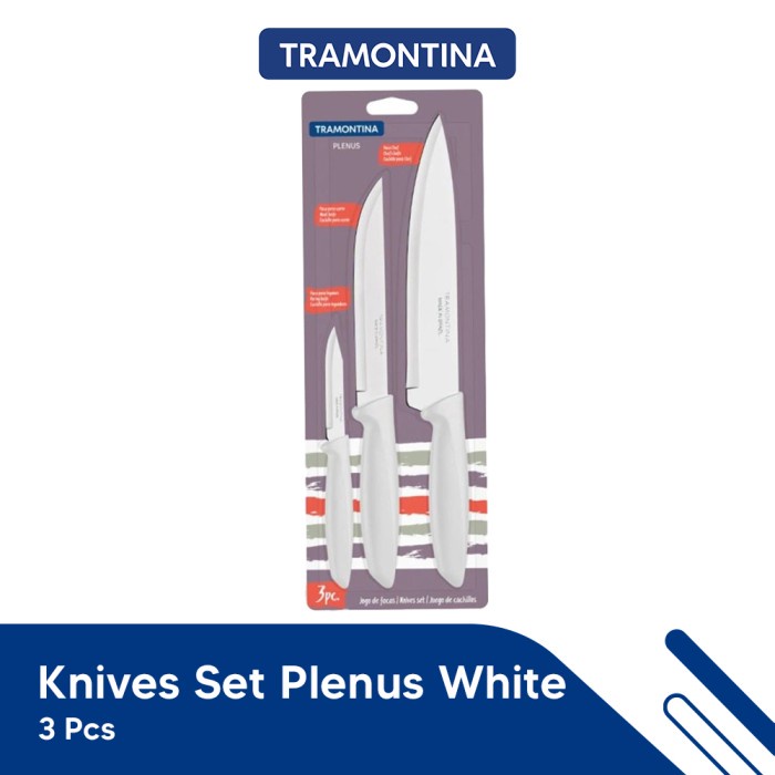 PISAU SET Pisau Tramontina - 3 Pcs Knives Set Plenus White (K5T7) Pisau set Pisau set dapur Pisau Da