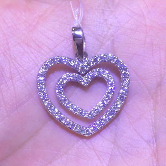 Liontin Double Love Emas Putih 750 Sirkon