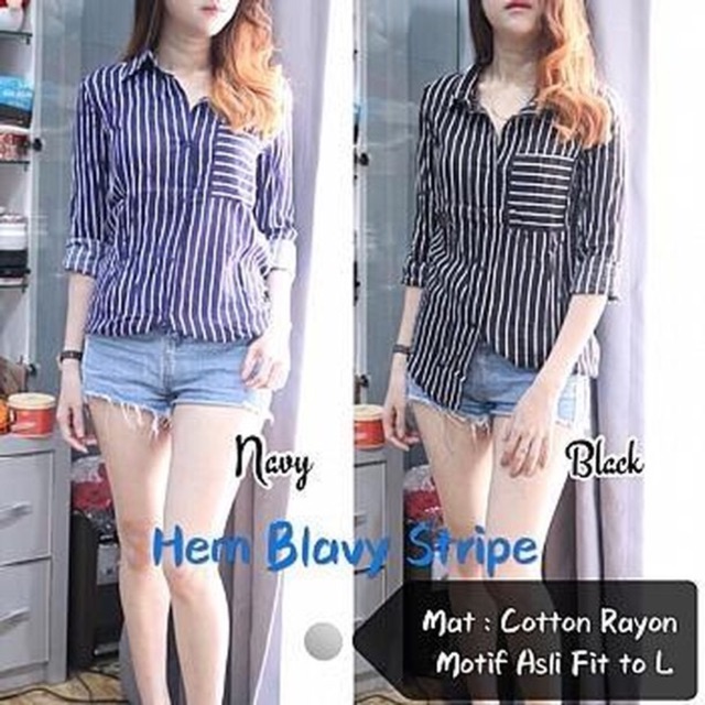 BC- Hem Blavy Stripe / kemeja wanita salur / kemeja wanita terbaru kekinian