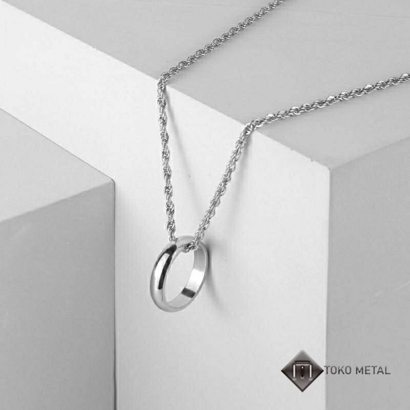 Kalung Titanium Model Rantai Liontin Cincin Anti Karat Dm 3 mm [Toko Metal]