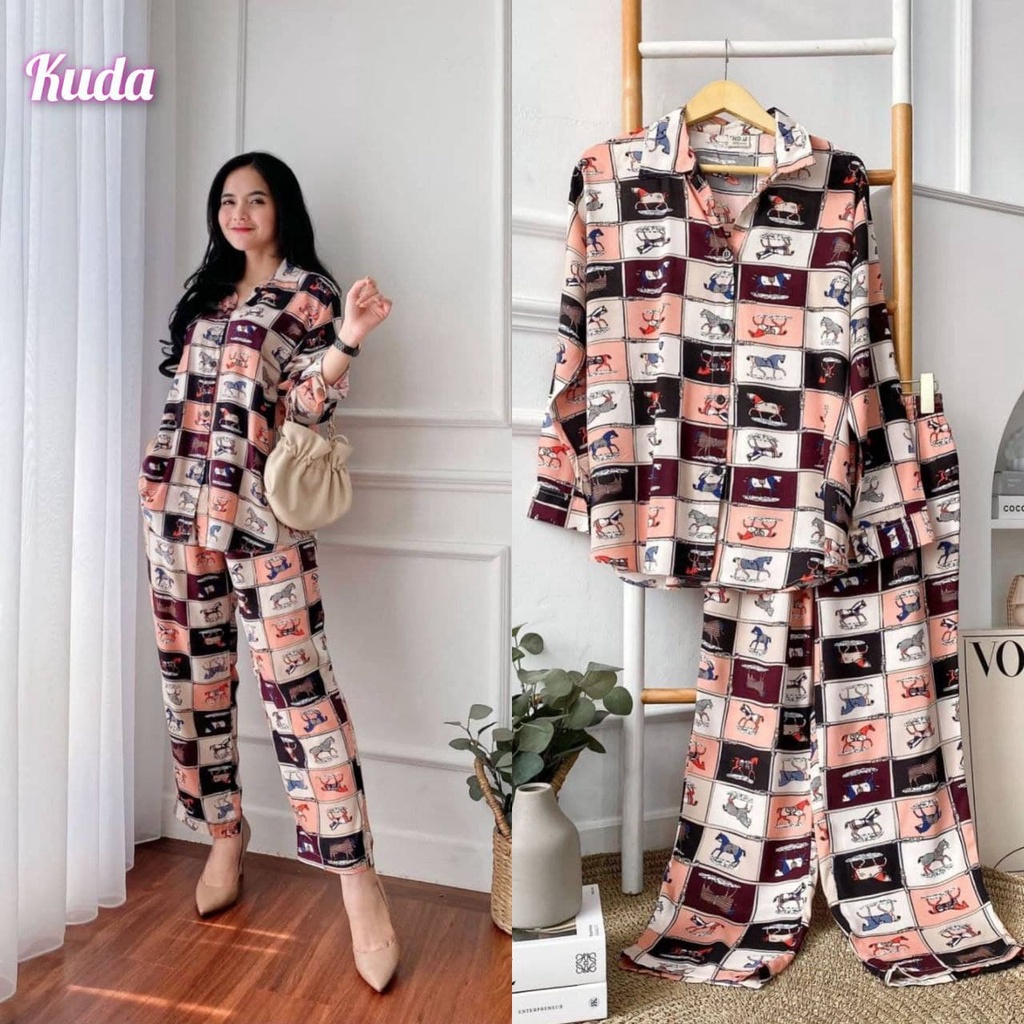 One Set Medina - One Set Wanita Rayon Viscose Premium Setelan Wanita Lengan Panjang Set Piyama Kekinian