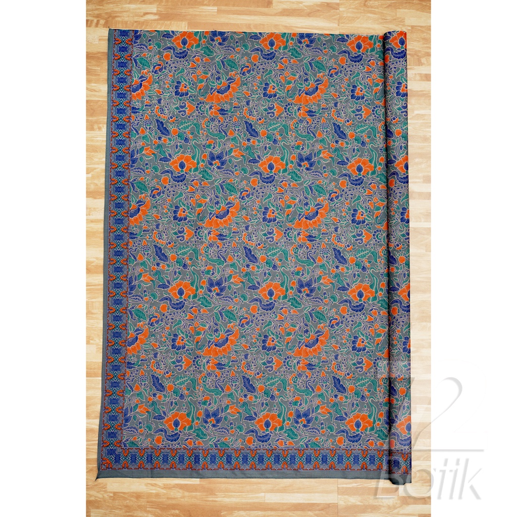 BAHAN BATIK PREMIUM Katun Motif Kembang Alas Warna Abu Abu Grey Gray Orange Biru 727821 Cap 72 Jarik Jarit Samping Kebat Panjang Batik Katun Modern Premium Bahan Seragam Batik Pernikahan Kantor Keluarga Murah Kamen Jadi Batik Bali Lembaran