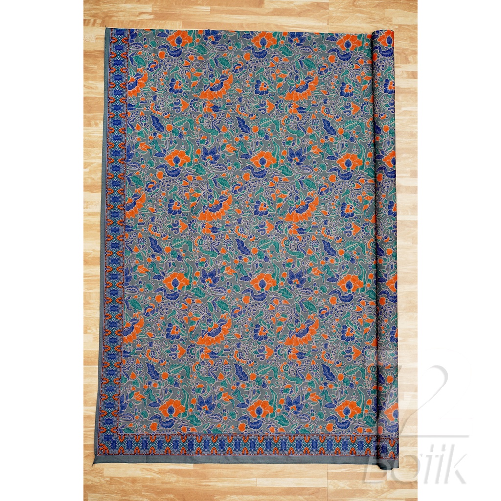 KAIN BATIK KATUN Premium Motif Kembang Alas Warna Abu Abu Grey Gray Orange Biru 726080 Cap 72 Jarik Jarit Samping Kebat Panjang Batik Katun Modern Premium Bahan Seragam Batik Pernikahan Kantor Keluarga Murah Kamen Jadi Batik Bali Lembaran