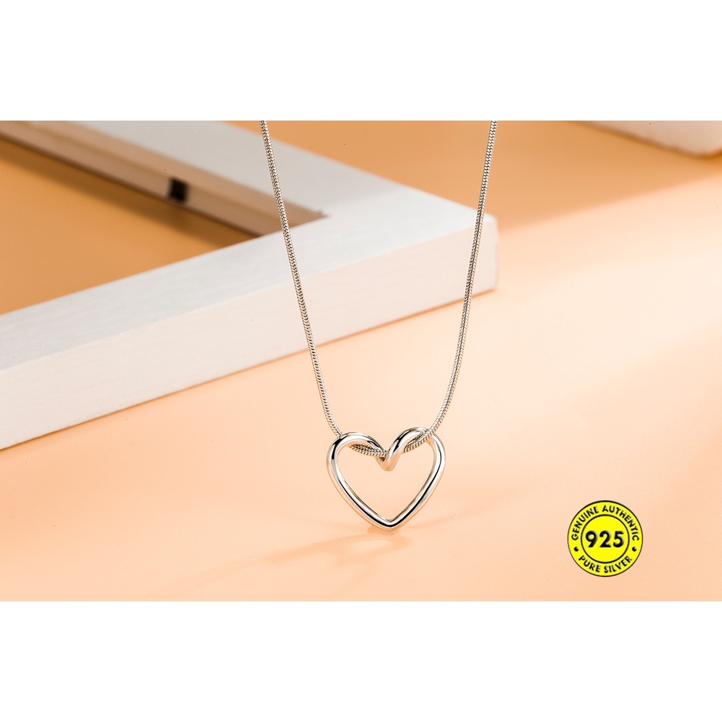Kalung Rantai Klavikula Desain Hati Bahan S925 Silver Untuk Wanita