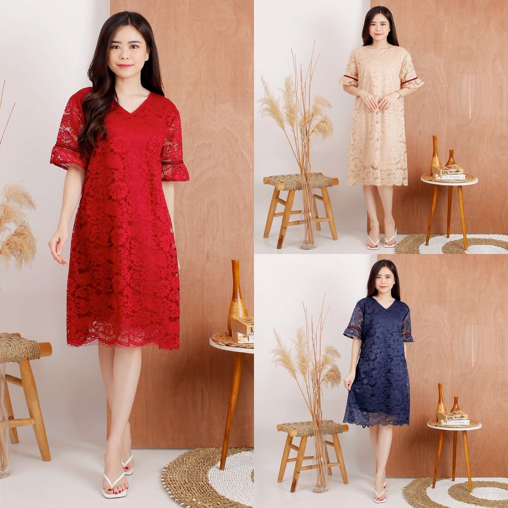 (REALPICT) Party Dress Brokat Pesta Kondangan ISUKA / Dress Jumbo Bigsize Brukat XXXL