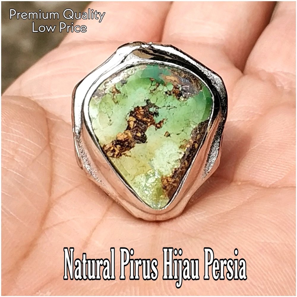 CINCIN BATU AKIK NATURAL PIRUS PERSIA HIJAU MOTIF TETESAN AIR TRIANGEL