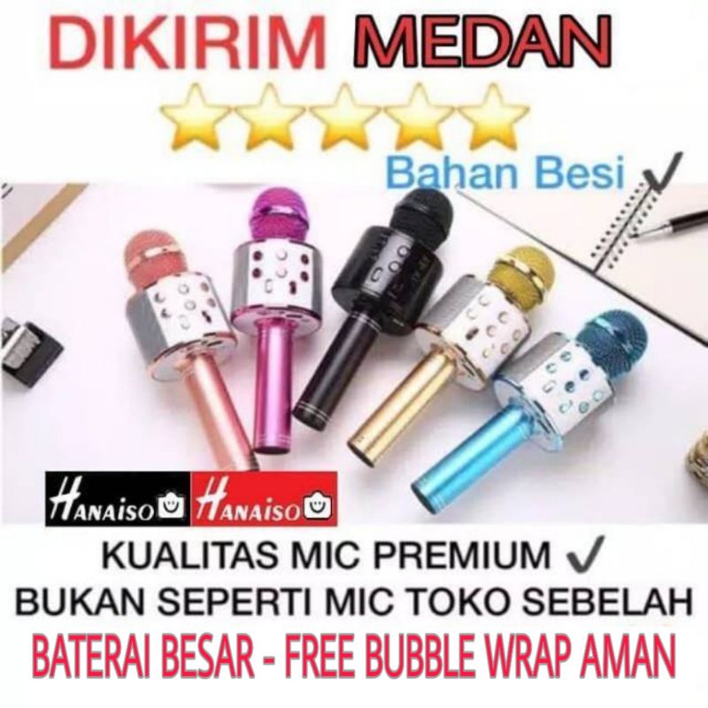 Termurah MEDAN Hanaiso Wster WS858 Mic Karaoke Bluetooth PREMIUM | Microphone WS 858 | Mikrofon Nyanyi Q9